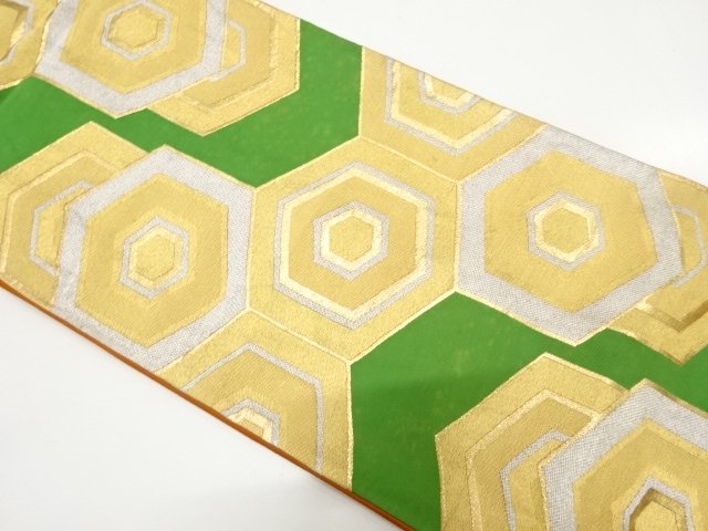 JAPANESE KIMONO / ANTIQUE OVERLAPPING TORTOISESHELL PATTERN WOVEN FUKU